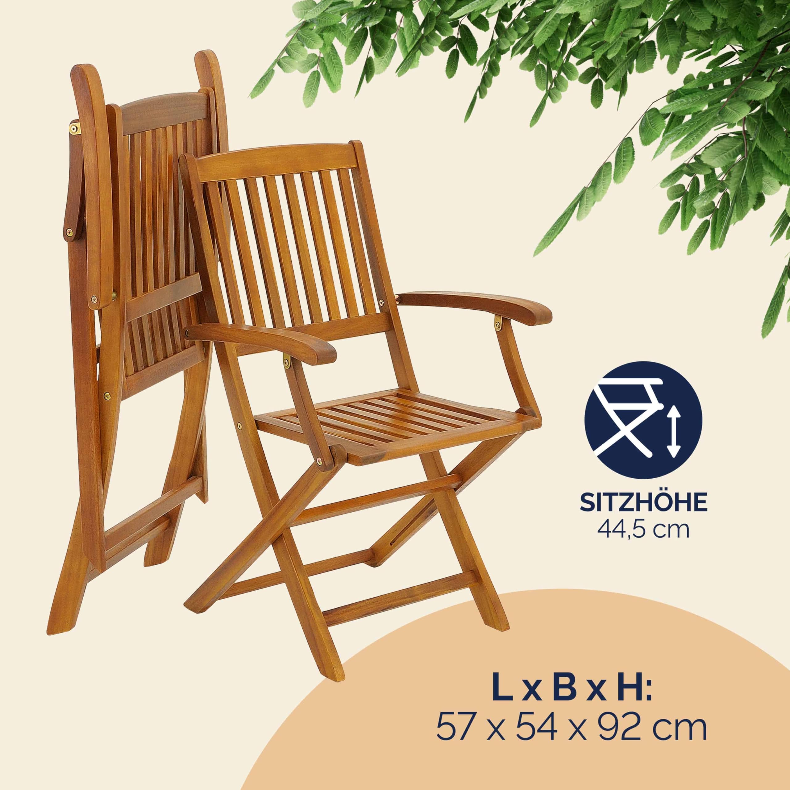 Casaria® Gartenmöbel Set Holz Wetterfest Klappbar 7-TLG. Schirmständer Armlehnen Garten Balkon Terrasse 160x85cm Akazie Braun