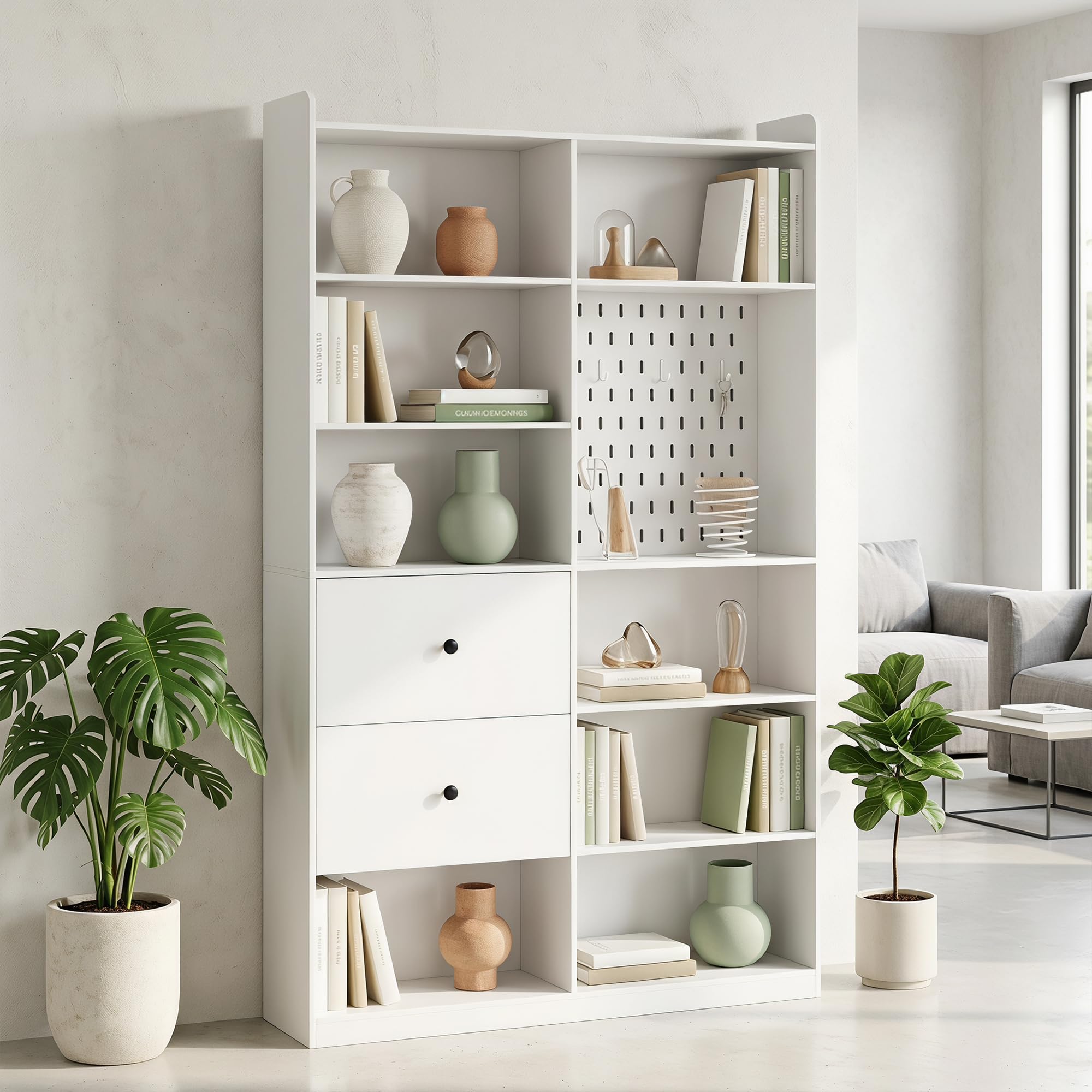 HOMCOM Libreria Verticale Alta con 8 Cubi in Legno 120x30x200 cm Bianco