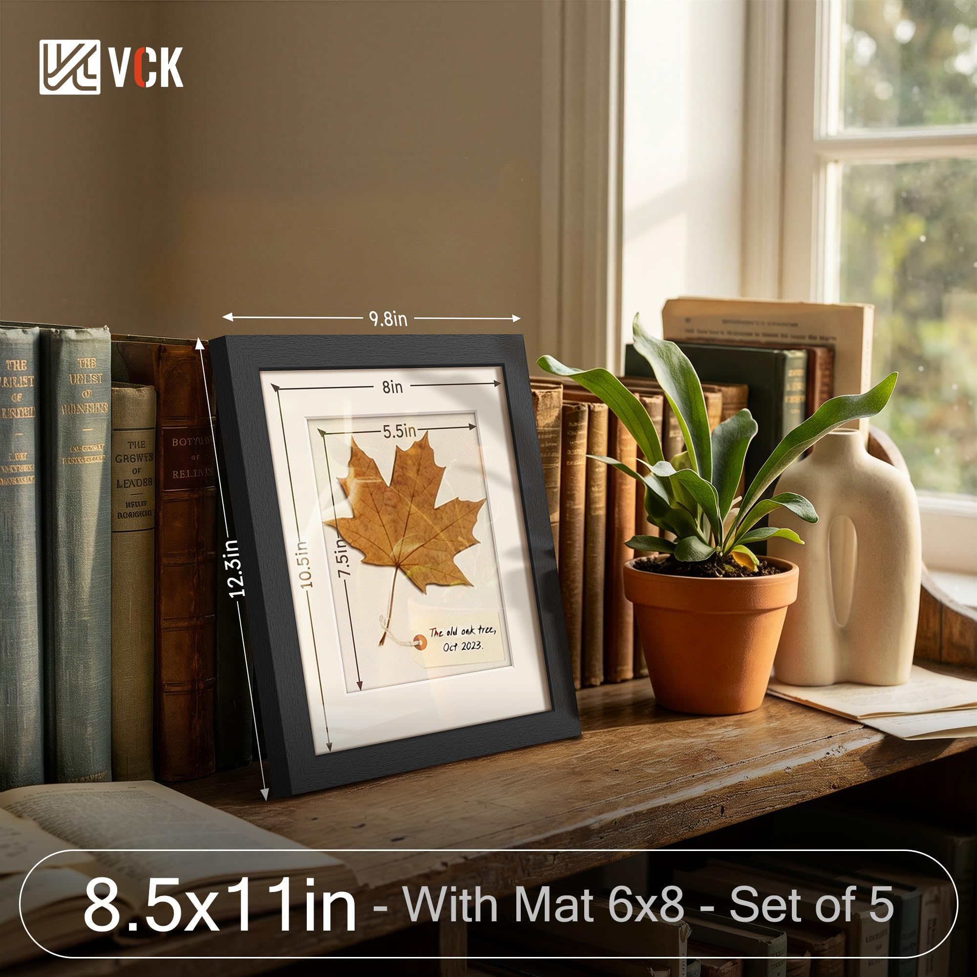 VCK Cornice per foto da 20,5 x 28 cm, nera, confezione da 5, con vetro temperato, per foto da 15 x 20 cm con passepartout o 20 x 28 cm senza, per tavolo orizzontale/verticale e da appendere alla