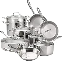 Vista 17 de Tramontina Tri-Ply Clad - Juego de utensilios de cocina de acero inoxidable de 12 piezas con tapas de vidrio, ollas y sartenes, listo