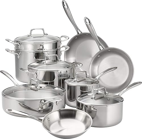 Miniatura 17 de Tramontina Tri-Ply Clad - Juego de utensilios de cocina de acero inoxidable de 12 piezas con tapas de vidrio, ollas y sartenes, listo
