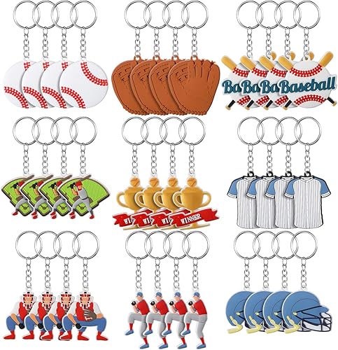 Miniatura 1 de 36 piezas de recuerdos de fiesta deportiva, llaveros de hockey y baloncesto para suministros de fiesta de cumpleaños, llavero de goma para