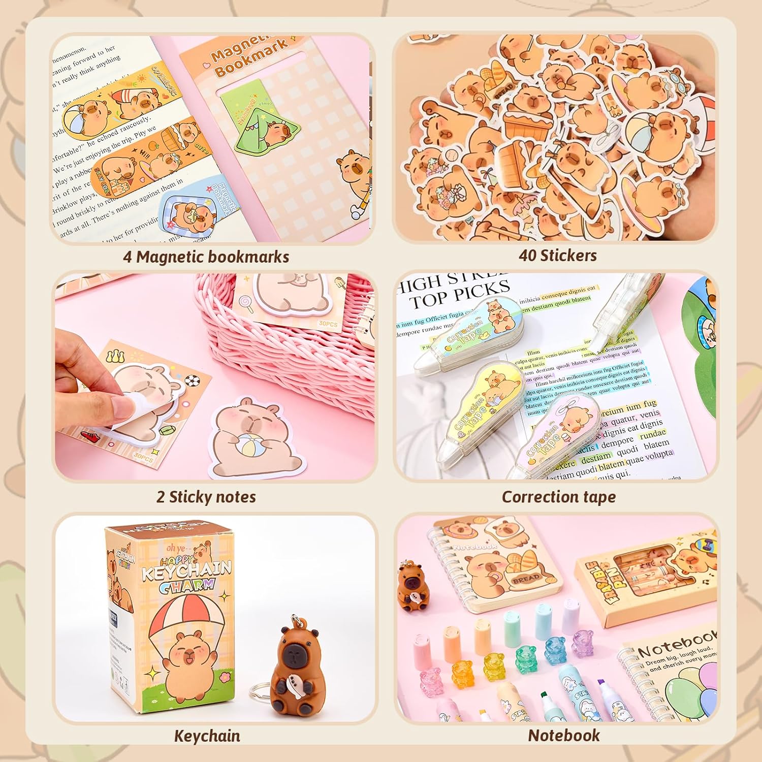 Capybara Stationery Gift Set for Kids,30 Piece Cute School Supplies Kit with Pencil Case,Notebook & Stickers,Practical and Fun for Classroom,Birthday& Festivals Gift Giving,Ages 6–14 Girls Boys - Image 6