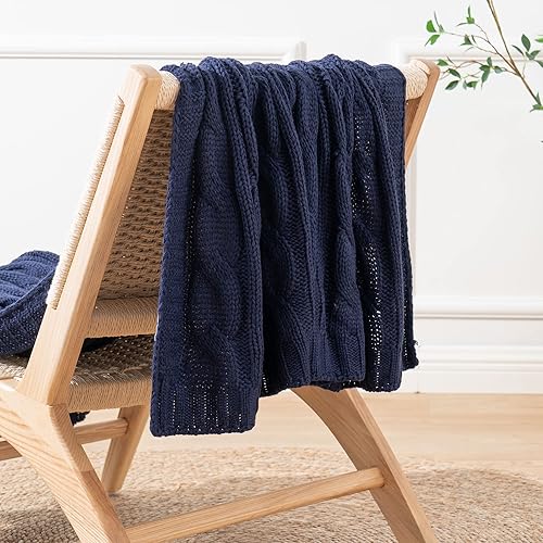 Miniatura 10 de Manta tejida de lana doble Battilo, suave, 50 x 60 pulgadas, Marino, 50" x 60"