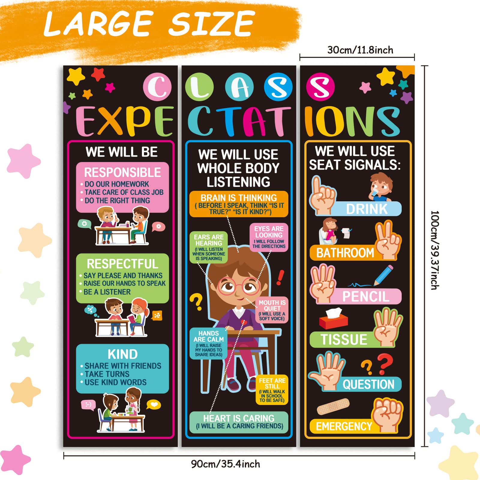 Educational Wall Decor 3-Pack Jumbo Classroom Expectations Posters ...