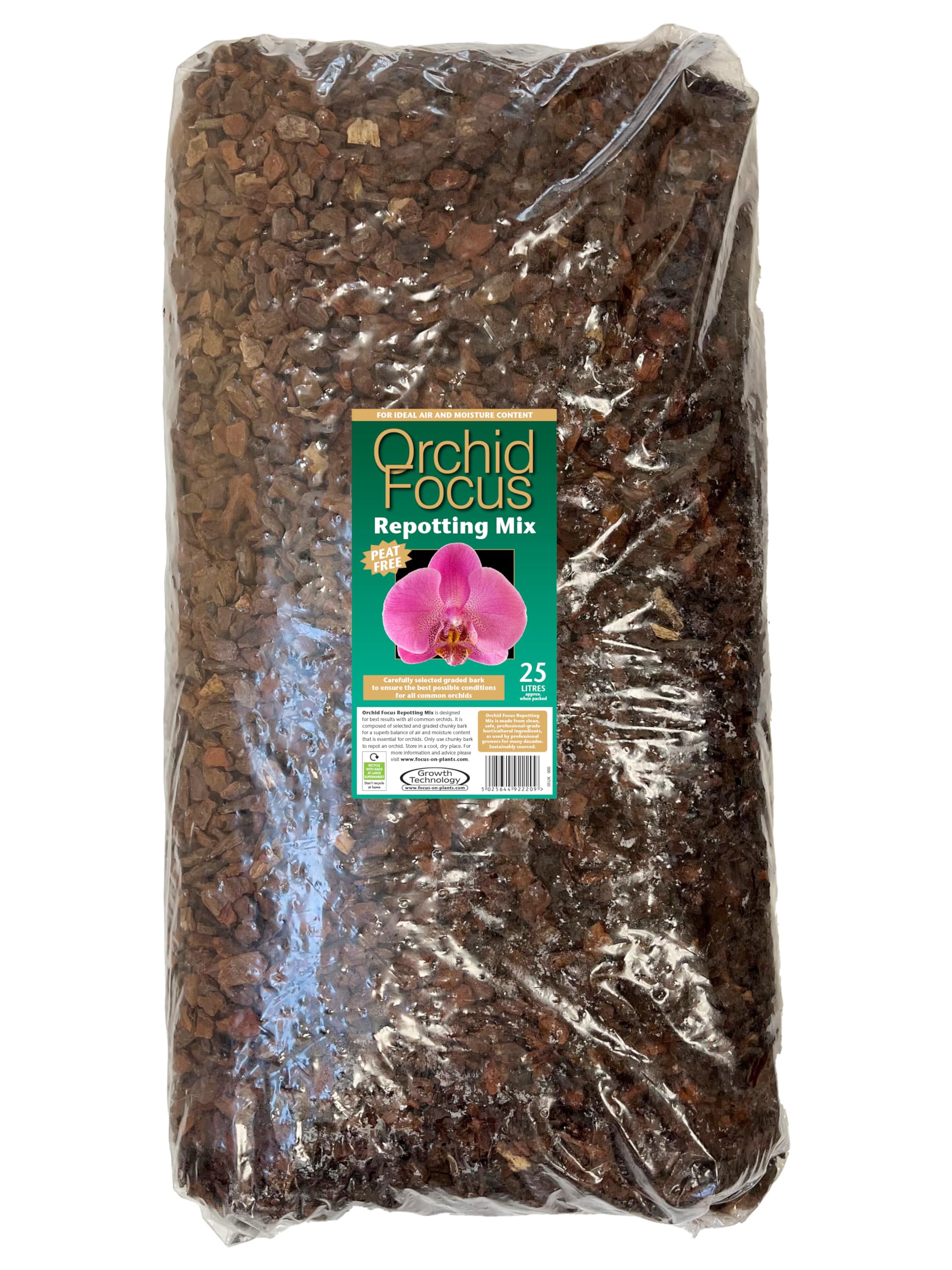Growth Technology Ltd MDOF25 Peat-Free Orchid Focus Repotting Mix 25L, for best results with all common orchid plants