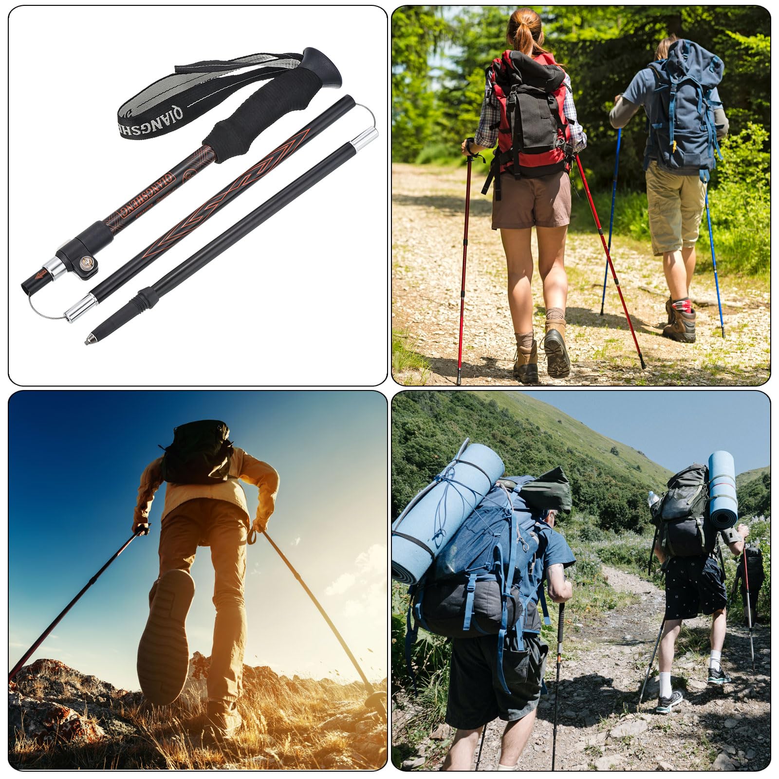 PATIKIL Senderismo Bastones, 2uds Plegables Senderismo Bastones 43-53 Pulgadas Telescópico Bastón Plegable con Cesta de Nieve Aluminio Aleación para Senderismo Caminar Campamento, Rojo