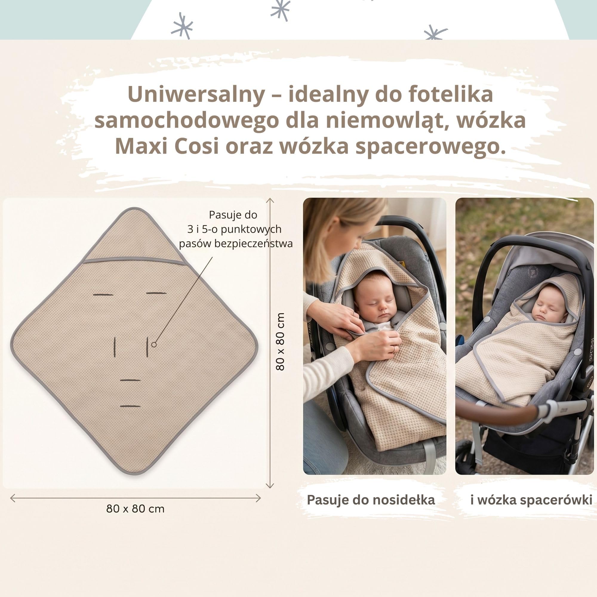 Einschlagdecke Babyschale Sommer für Maxi Cosi & Kinderwagen, 100% Baumwolle | mit Kapuze & Klettverschluss, atmungsaktiv, ohne Füllung | Babydecke 80x80 cm, 0-6 Monate, Öko-Tex (Grau)