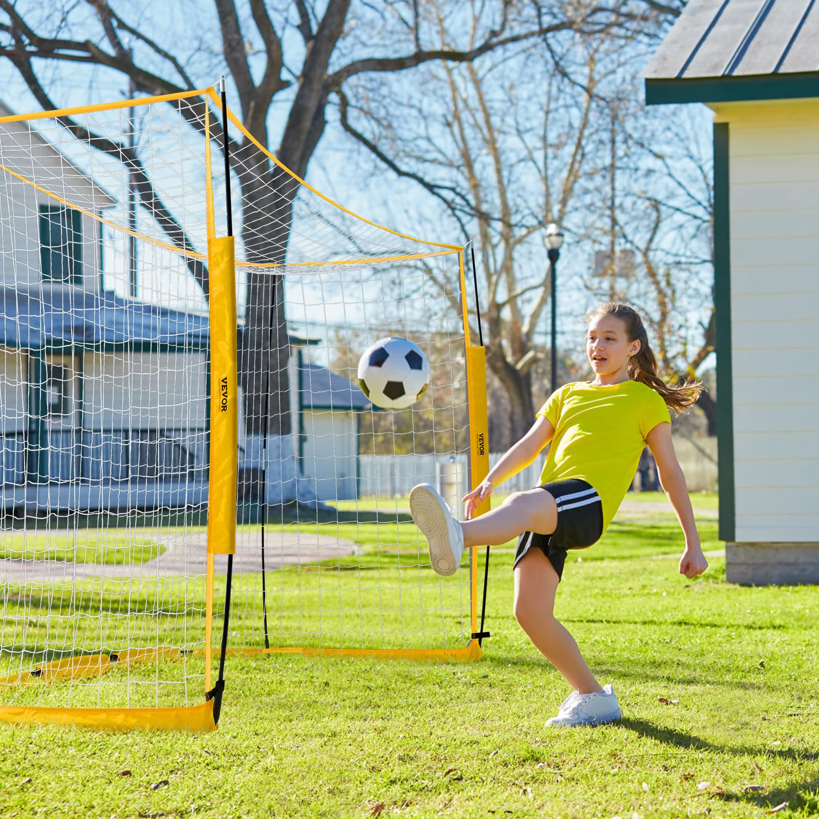 VEVOR But de football portable 1828x3657 mm cage de football enfants filet acier fibre de verre jaune