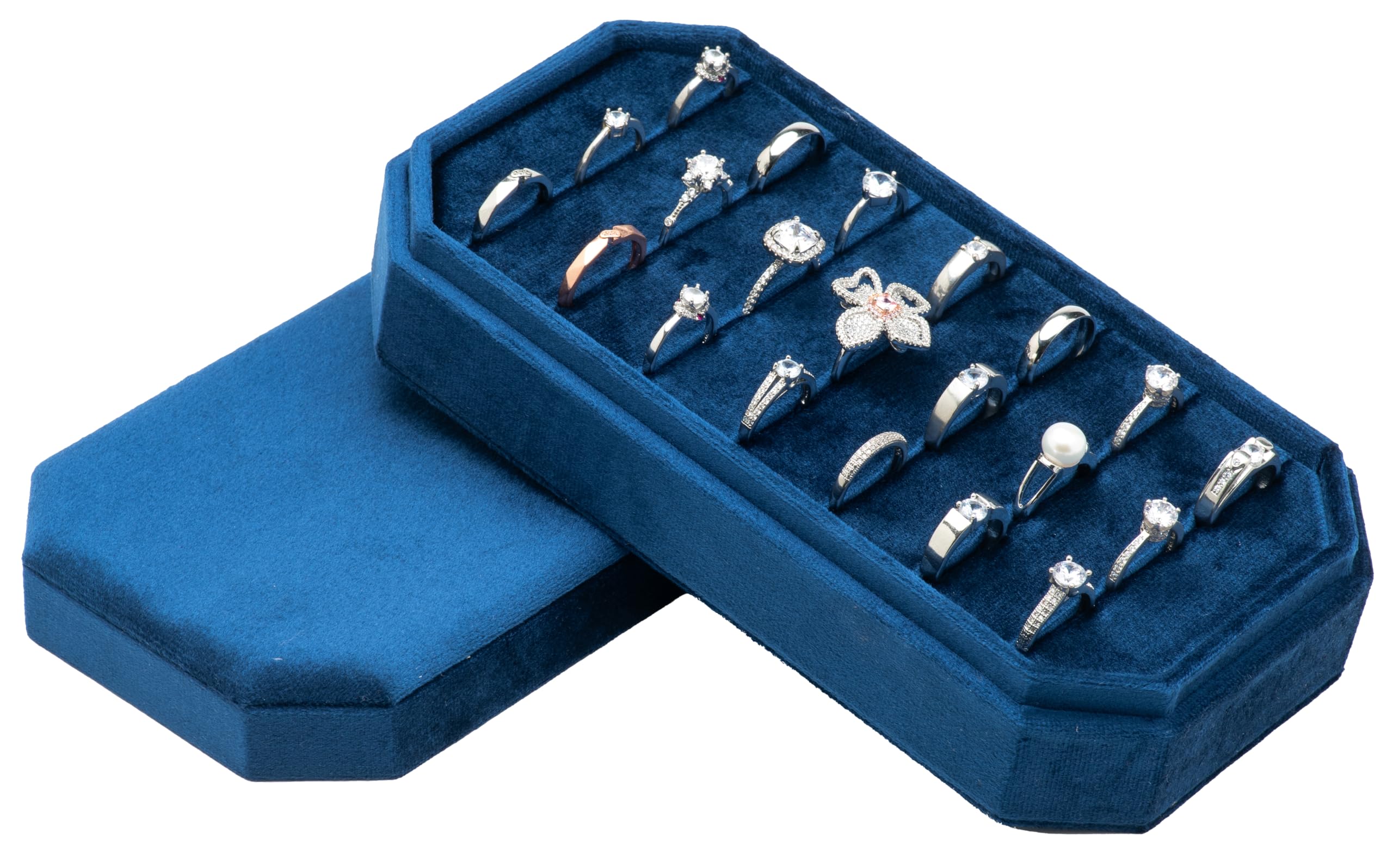 Velvet Ring Organizer Display Tray Jewelry Box Earring Holder Case for Wedding Birthday Christmas Day (): Dark Blue