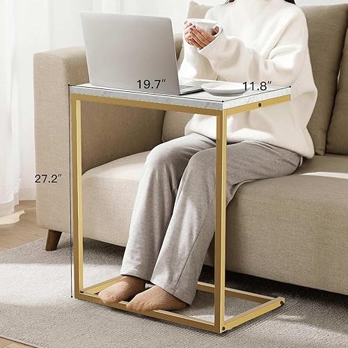 Miniatura 22 de Pipishell Mesa auxiliar en forma de C de 27 pulgadas de alto, mesa auxiliar para sofá deslizable inferior, mesa auxiliar para sofá para sala de