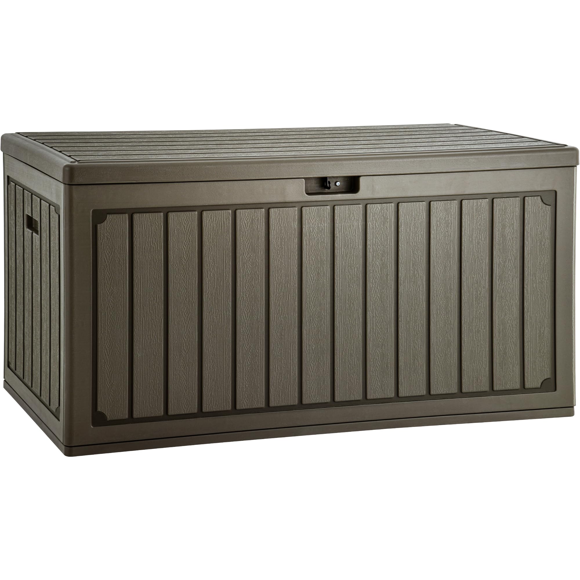 YITAHOME Scatola portaoggetti da giardino 303L, in resina HDPE, con coperchio bloccabile e maniglie laterali, panca portaoggetti impermeabile per mobili da patio, cuscini, attrezzi da piscina e