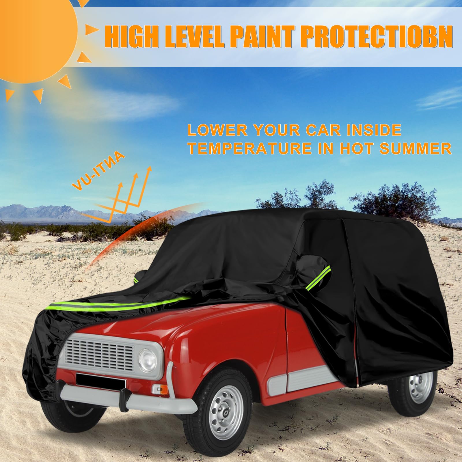 Vollgarage Autoabdeckung Ersatz für Renault 4/4L/R4 1961-1992, Schwarz | Autogarage Wasserdicht, Autoplane Ganzgarage Atmungsaktive Reflexionsstreifen, Sonne, Staub & Wetter