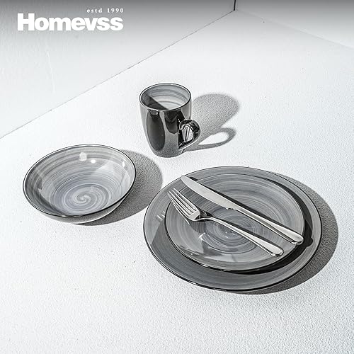 Miniatura 6 de Juego de vajilla de gres Sonoma de 16 piezas, negro + gris moteado con lavado giratorio