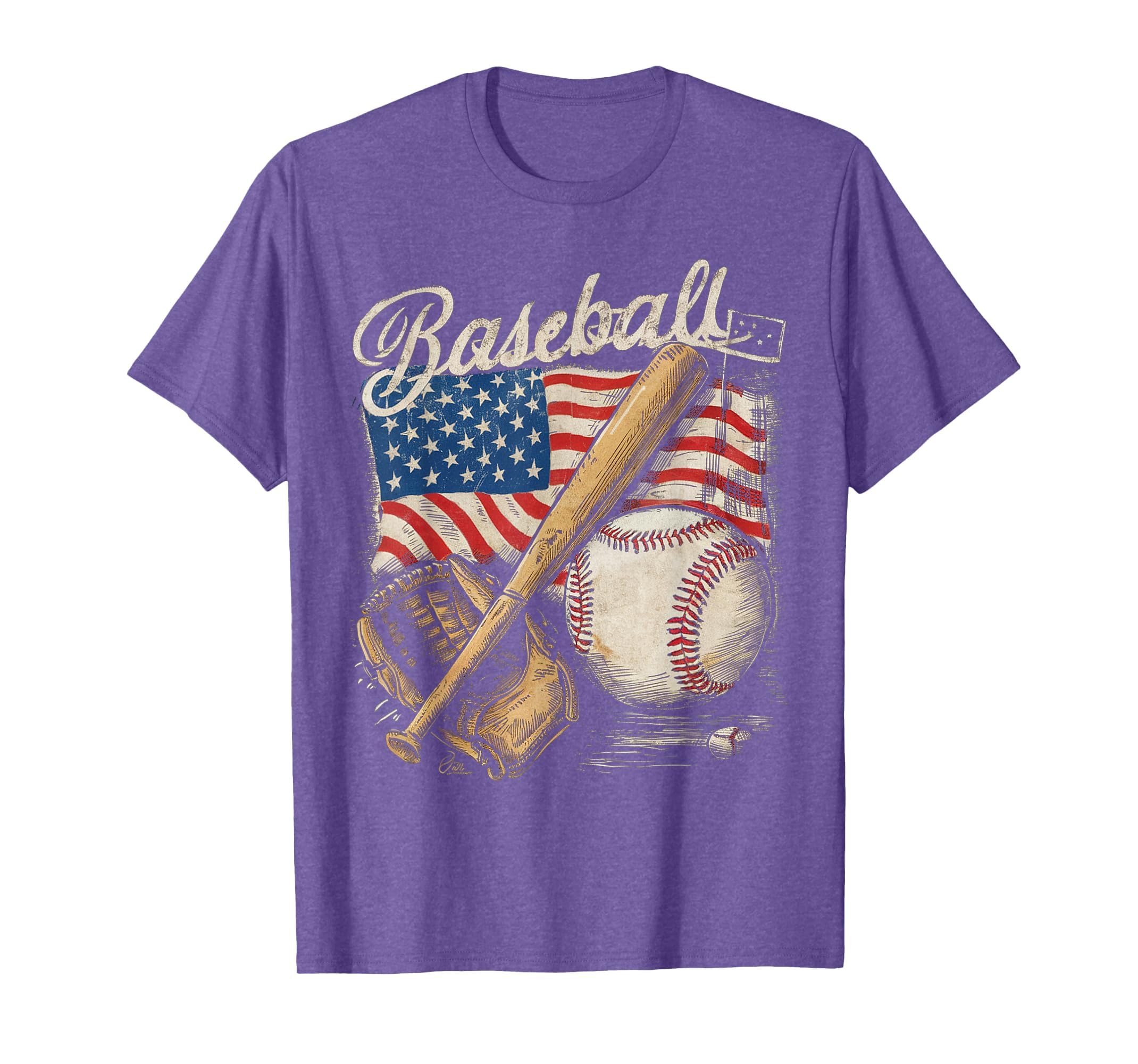 American Flag Baseball Player Bat Fan Catcher Pitcher USA T-Shirt