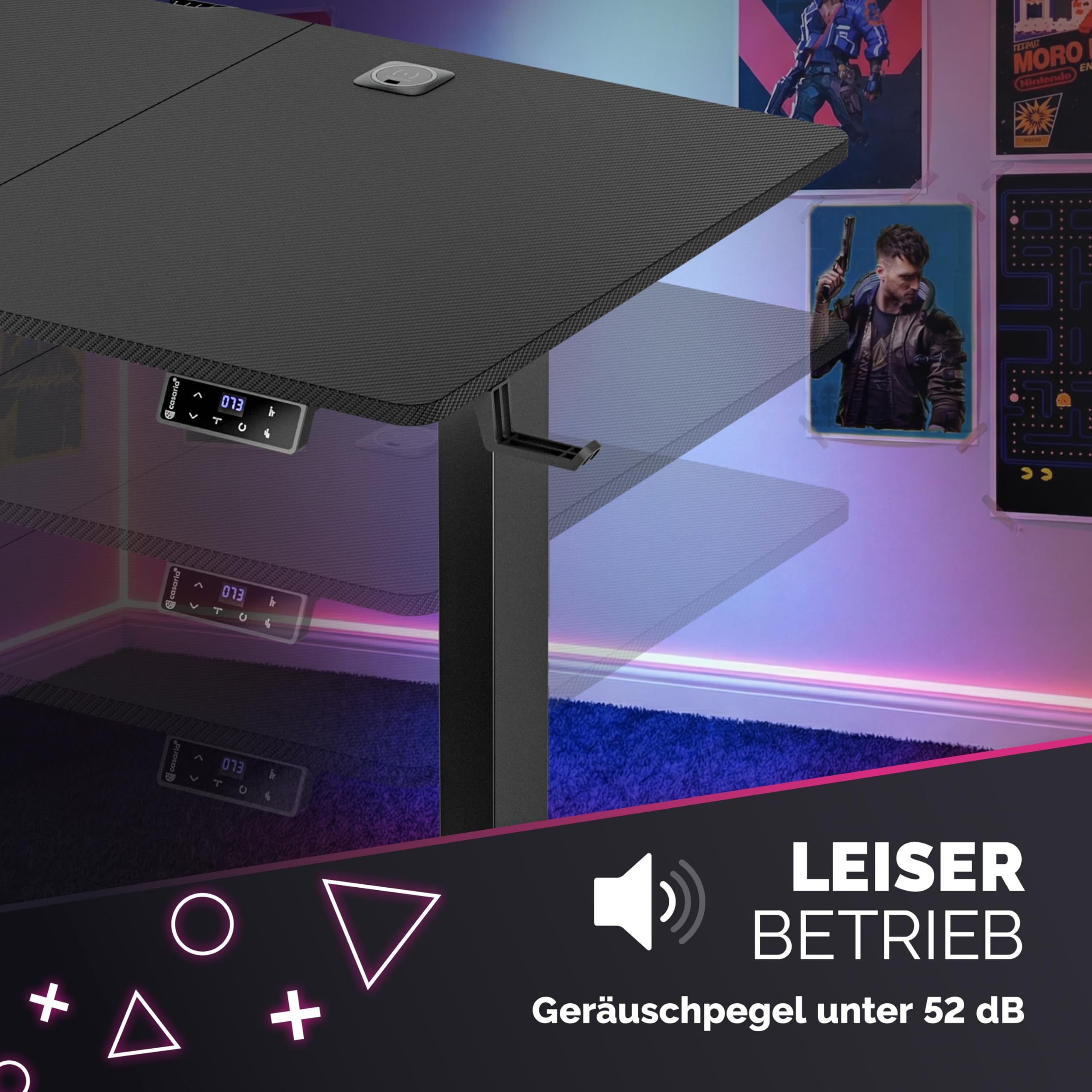 Casaria® Höhenverstellbarer Gaming Schreibtisch elektrisch 120 x 60 cm mit Wireless Charger & USB-C/A Anschluss LCD-Display Memory-Funktion 80 kg belastbar ergonomisch Gamer Carbon Optik