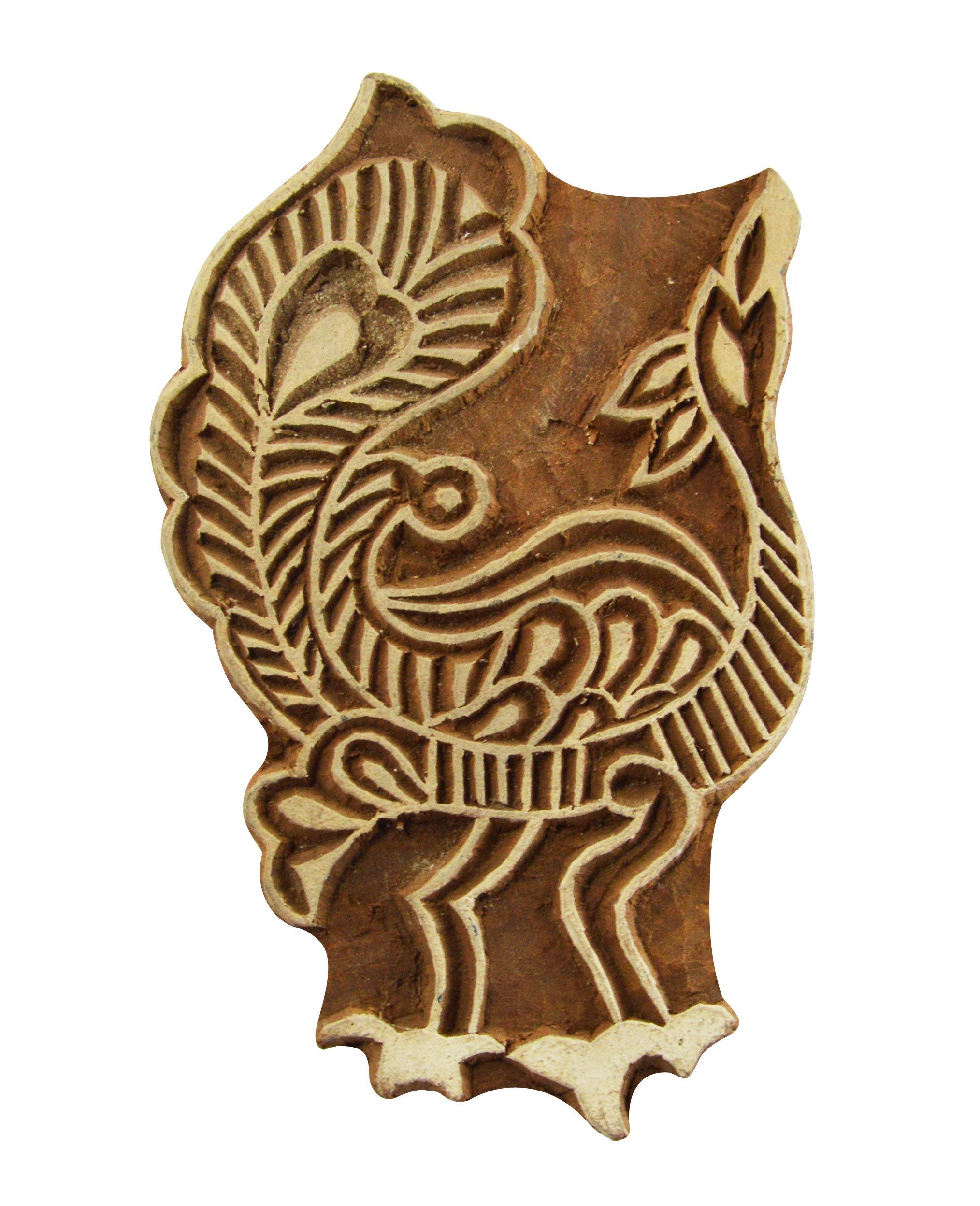 Bloc en bois indien motif paon pour impression textile artisanale