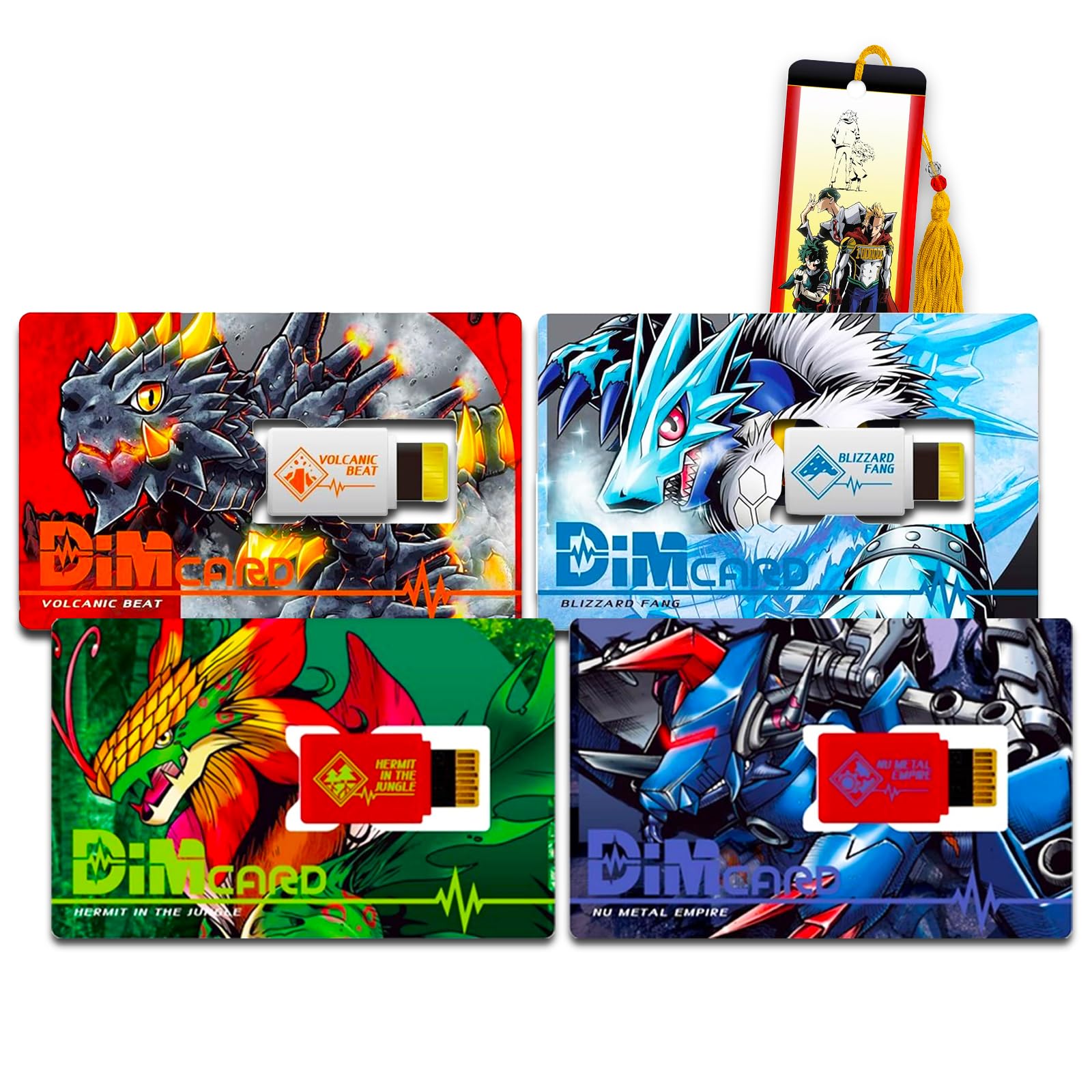 Photo 1 of 2pcs only. Digimon Dim Card Pack - Bundle with Vital Hero Cards Including Hermit in the Jungle, Nu Metal Empire, Volcanic Beat, and Blizzard Fang Plus Bookmark | Digimon Dim Cards