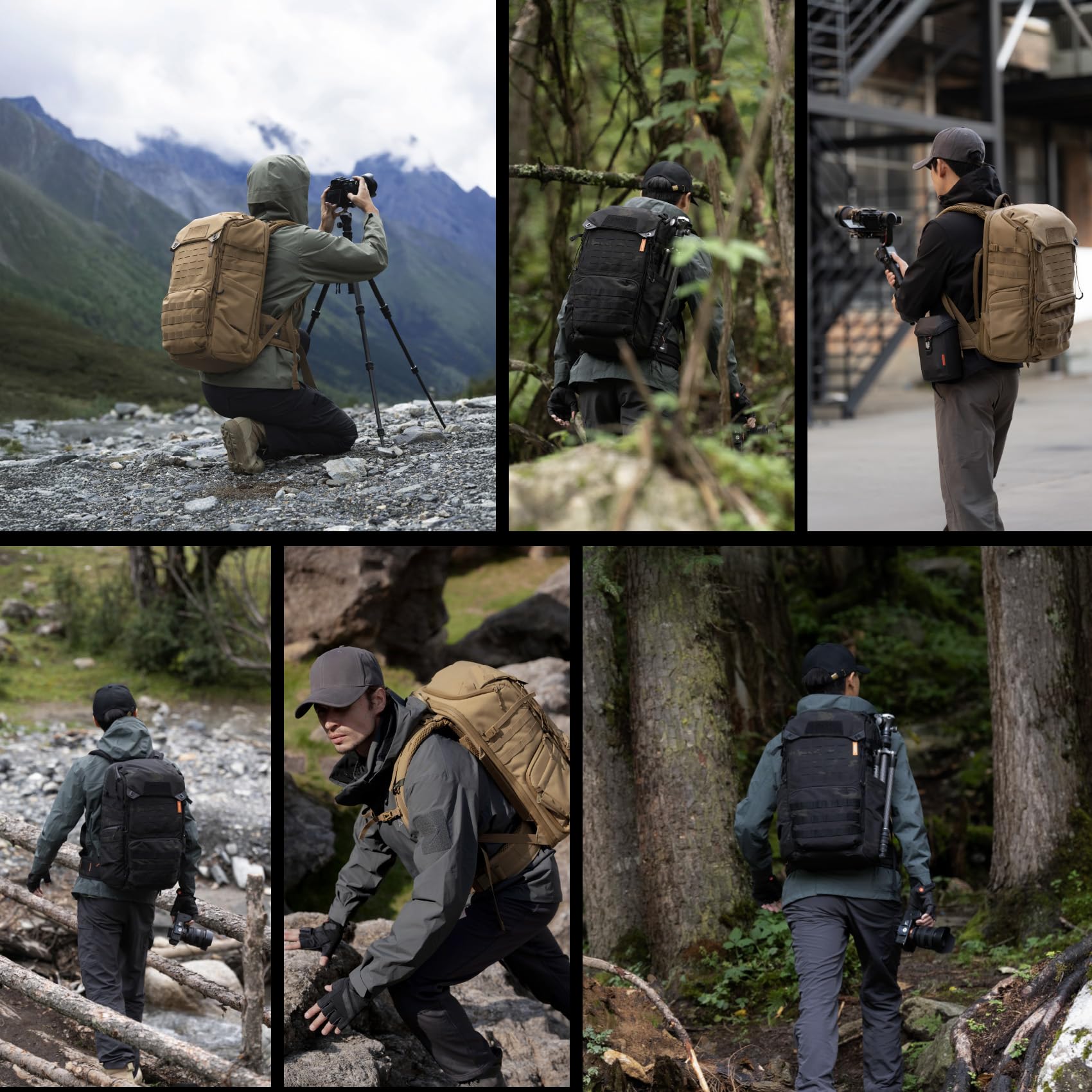 PGYTECH OneMo TAC Mochila Fotografia Profesional 25L Táctica Mochila para Cámara Impermeable para Cámaras DSLR/SLR/Mirrorless, Portátil de 15,6", Cubierta para Lluvia, Marrón Lobo