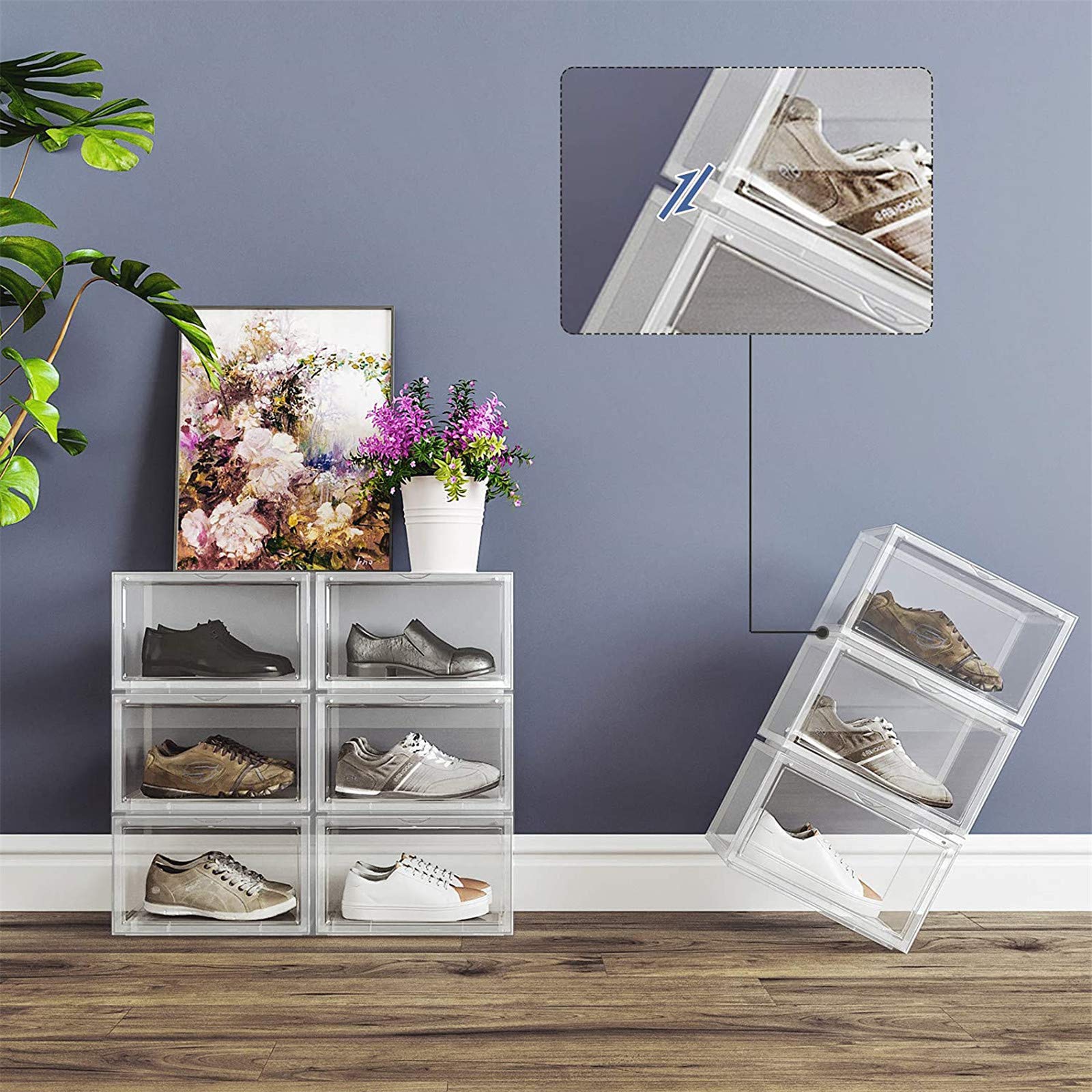 Scatole Da Scarpe,Cassa A Cassetto Trasparente Ispessita Scatole Da Scarpe In Plastica Impilabile Box Organizzatore Di Scarpe Shoebox Caja Organizador (Transparent,3 Pcs)