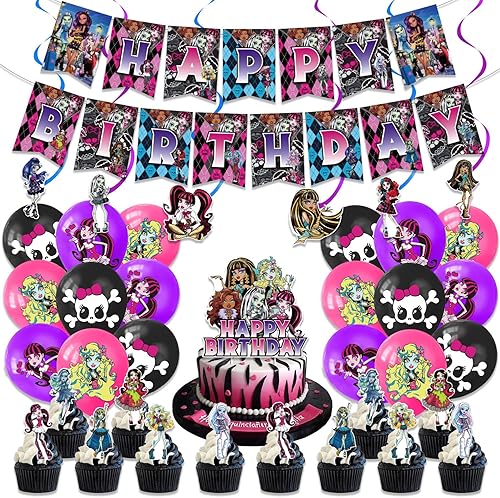Suministros de fiesta temática de monstruo de anime, decoración de cumpleaños de niña Moster Girl High School Decoración de habitación