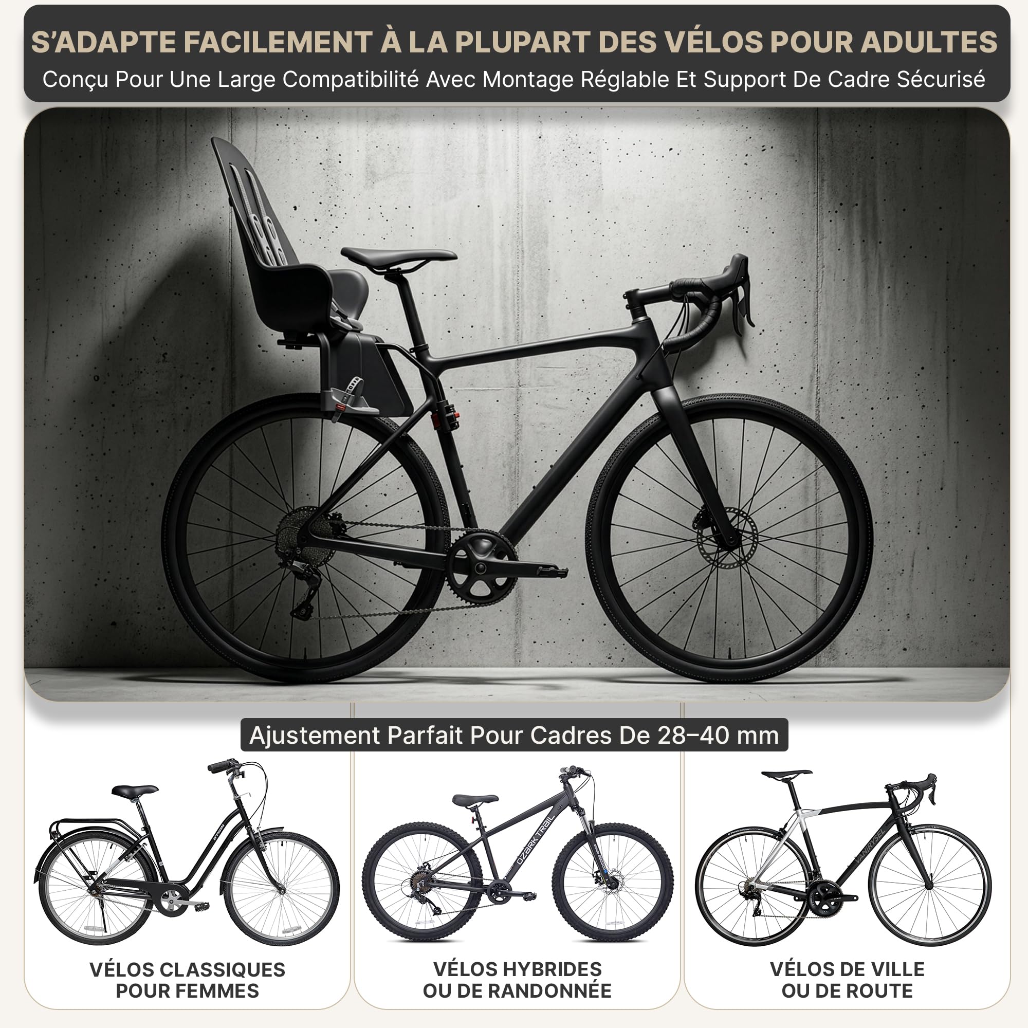 Siège Enfant Vélo 2 en 1 Arrière Porte-Bagage Cadre CA0060