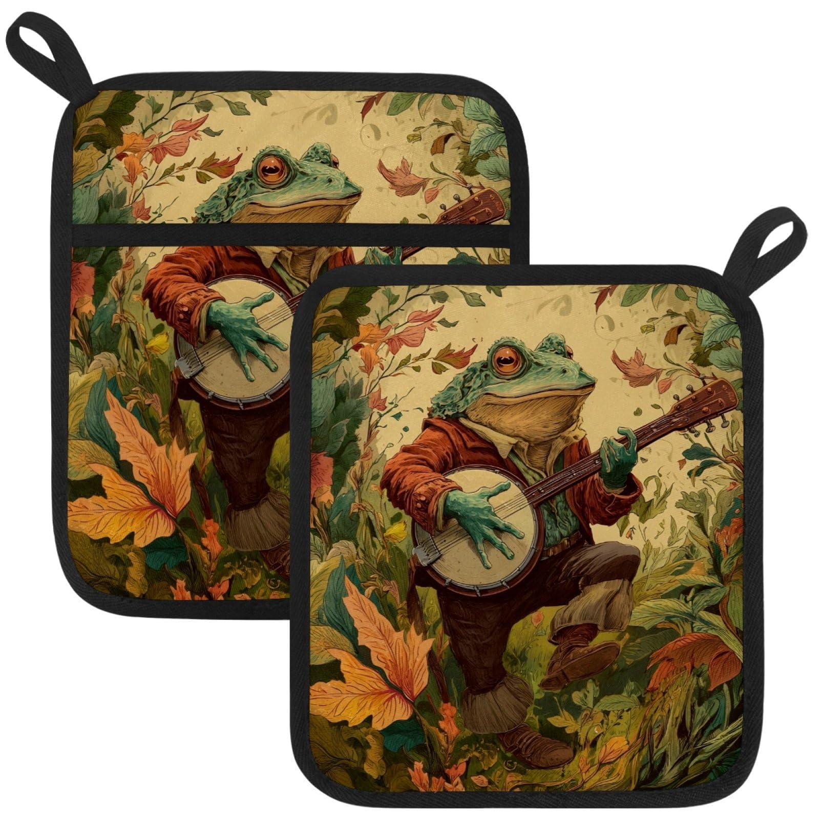 VAPOKF Frog Pot Holders with Pocket for Kitchen Heat Resistant Potholders Large Polyester-Cotton Square Oven Mitts Set