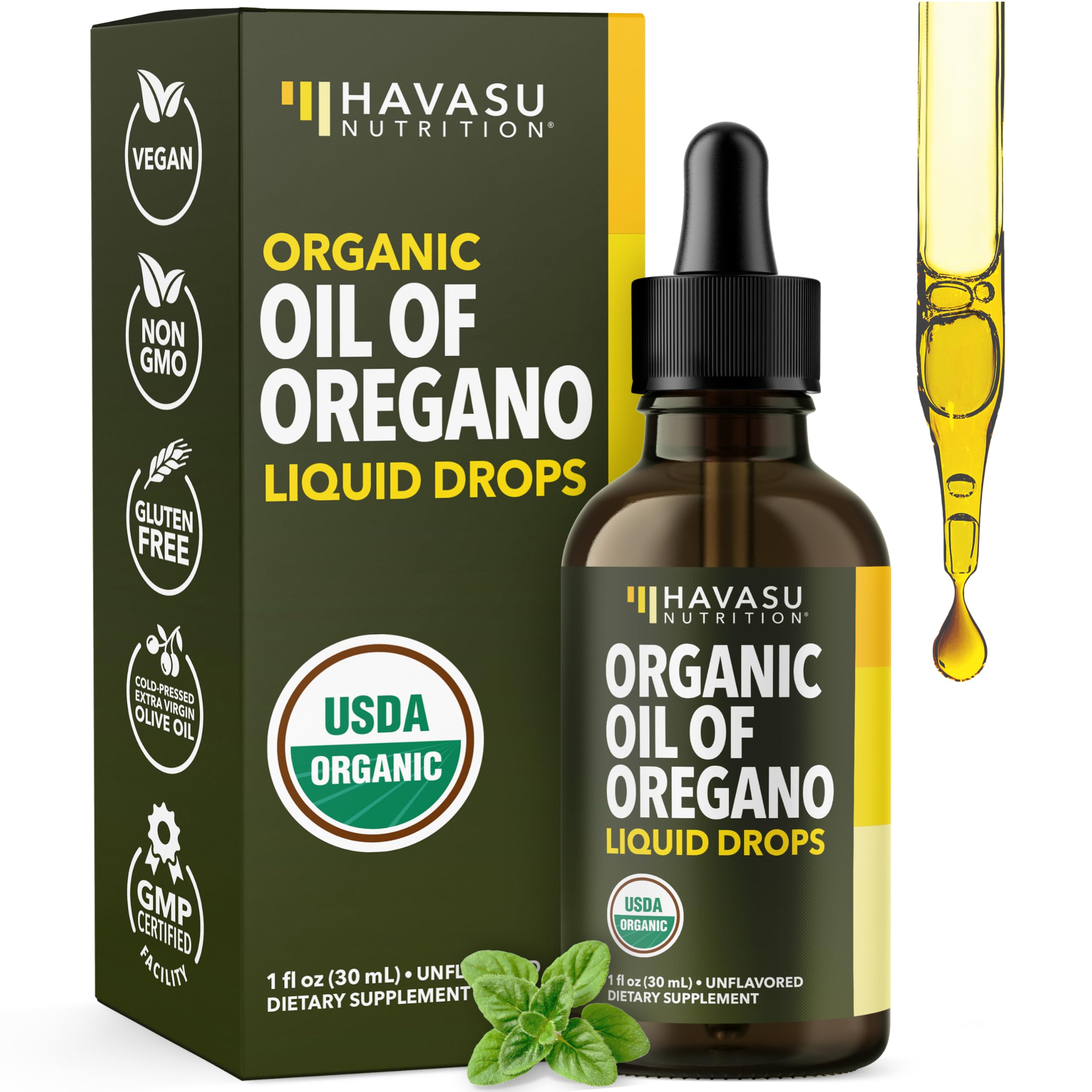 Organic Oil of Oregano Drops, 200 Servings, 1 Fl Oz High Strength Carvacrol