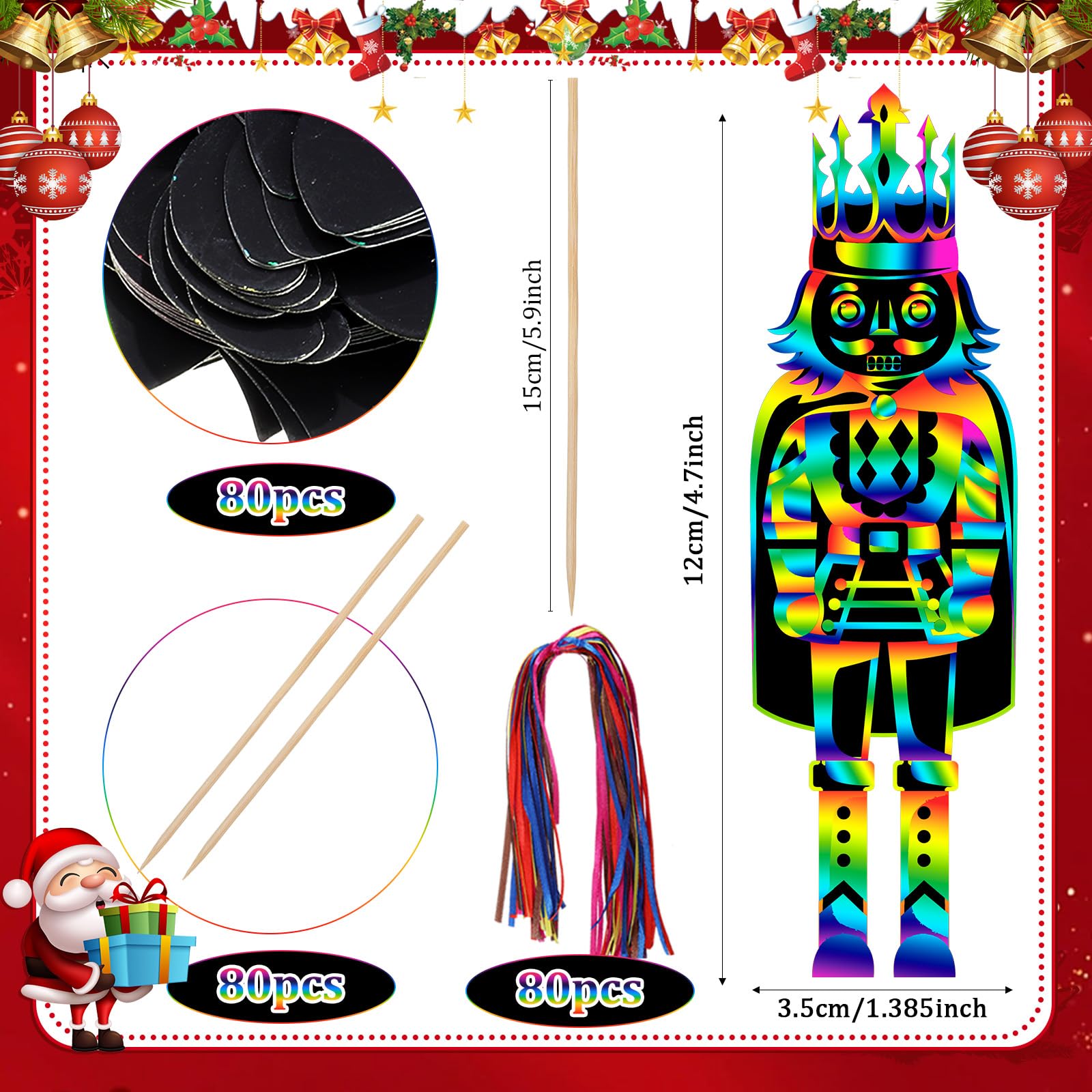Hollowfly 80 Pcs Christmas Nutcracker Scratch Cards for Kids Nutcracker Ornament Nutcracker Soldier Scratch Paper Christmas Crafts Paper for Winter Xmas Home Classroom DIY Activities