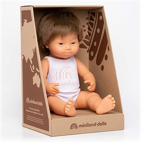 Miniatura 2 de Miniland Muñeca Niño Caucásico de 15'' con Síndrome de Down (Caja) - Hecho en España, Anatómicamente Correcto, Calidad