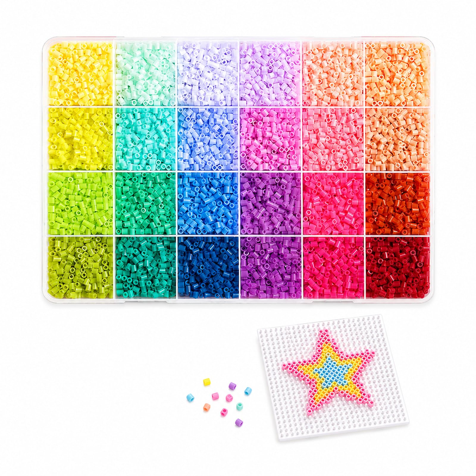 24 Colours Mini Fuse Beads Kit, Pixel Art Ironing Bead Set 2.6mm Plastic Craft Supplies with Storage Organiser, Mini Fuse Beads 2.6mm Stress Relief Pixel Art Crafts 3D DIY Holiday Decor
