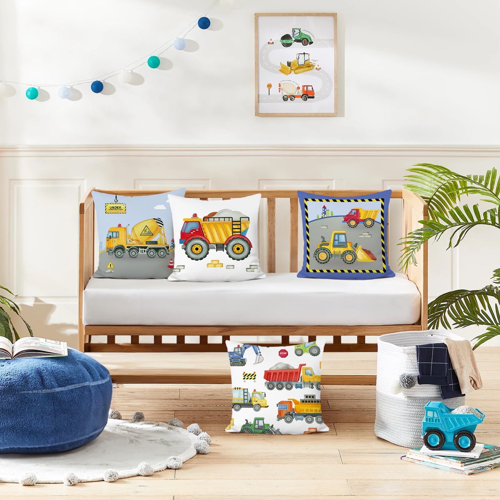 Federe Cuscini Bambini Bonhause 45x45 Cm - Set Di 4 Con Camion Giocattolo - Morbido Peluche Per Divano E Camera Letto - 4