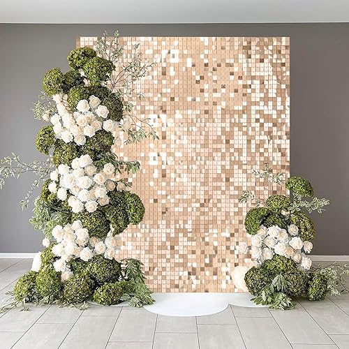 Miniatura 7 de Champagne Shimmer Wall Backdrop Sequin Wall Backdrop 24 Panels Glitter Party Backdrop Shimmer Wall Panels for Wedding Anniversary Disco Christmas