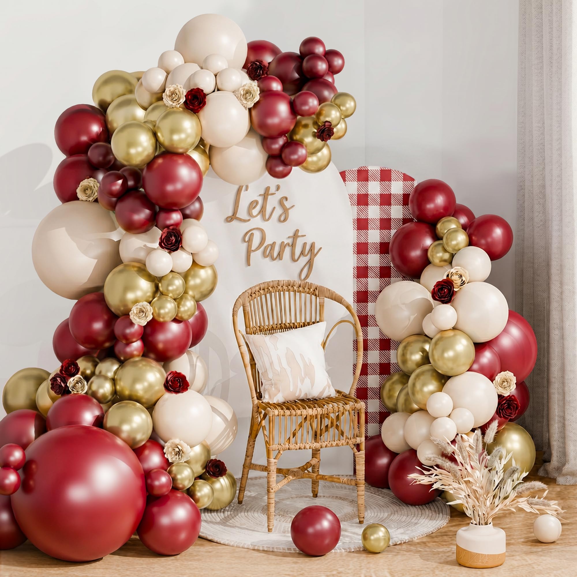 Burgundy Balloon Arch Kit, 115pcs Wine Red and Gold Balloon Garland with Maroon Balloons Cream Claret Balloons for Burgundy Birthday Decorations, Graduation Decorations, Prom Decor Wedding Anniversary