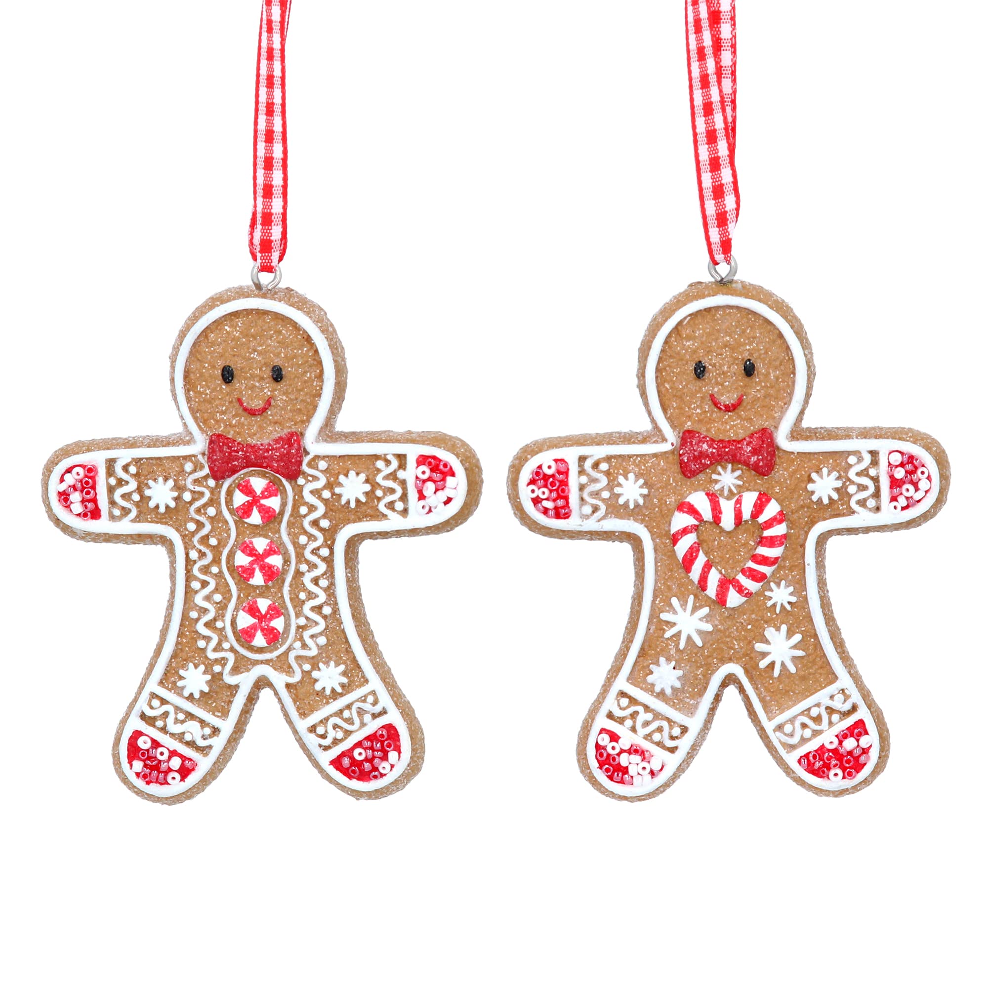 Gisela Graham Men's Multicoloured Set Of Two Resin Gingerbread With Gingham Bow Christmas Tree Decorations