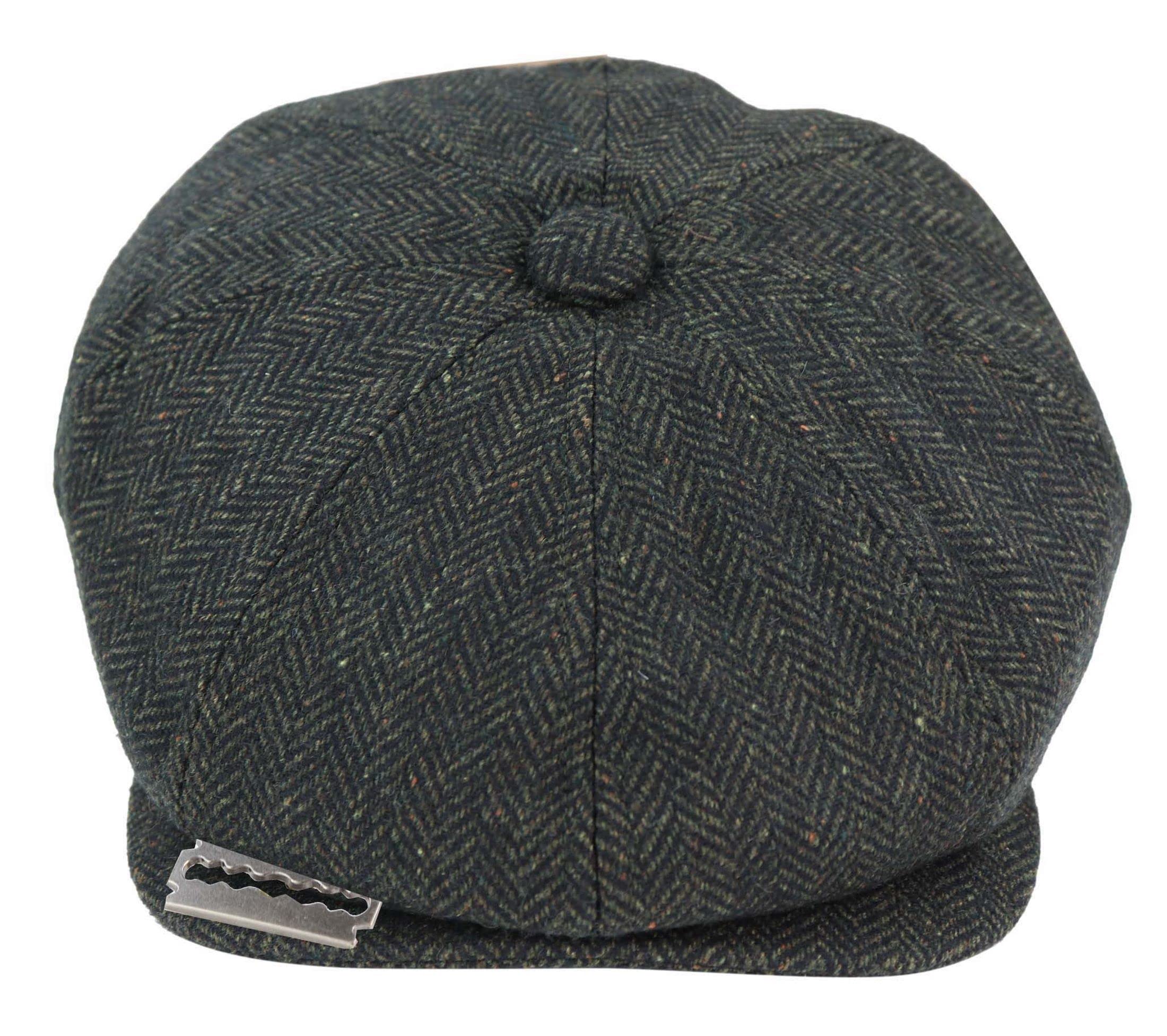 Infinity Leather Men's Olive Blinders Tweed Gatsby Flat Baker Hat With Razor Blade S