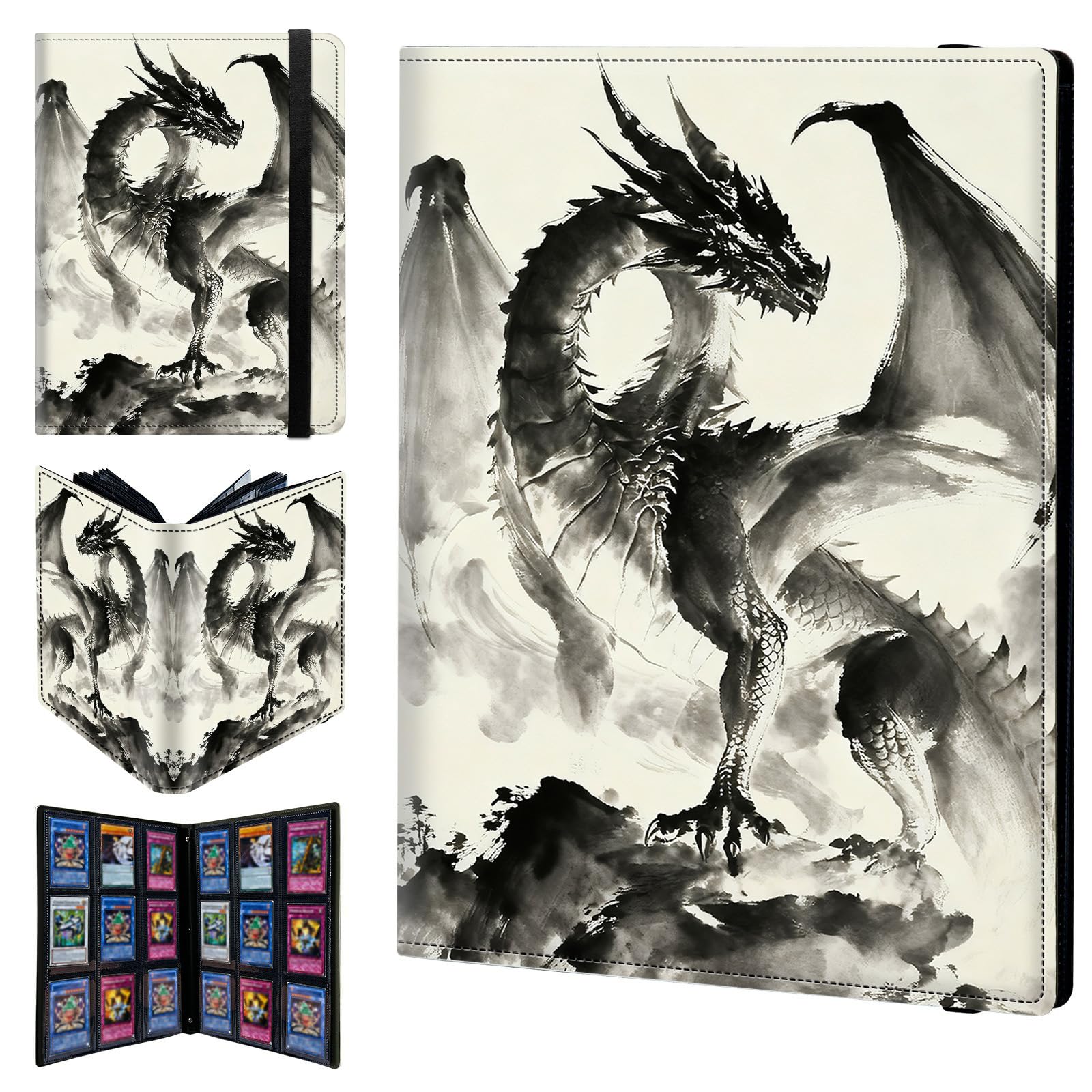 9 Pocket Trading Card Binder 720 Side Loading Pocket Album with Ink Black Dragon Pattern Design Card Binder for Sports Cards & Game Cards — image 1