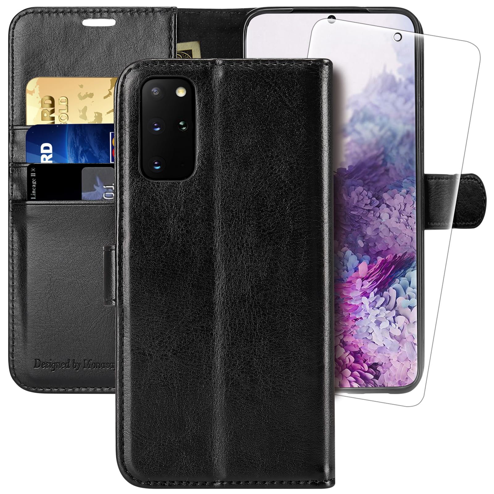 MONASAY Wallet Case Compatible for Galaxy S20+ Plus 5G, 6.7 inch, [Included Screen Protector] Flip Folio Leather Cell Phone Cover with Credit Card