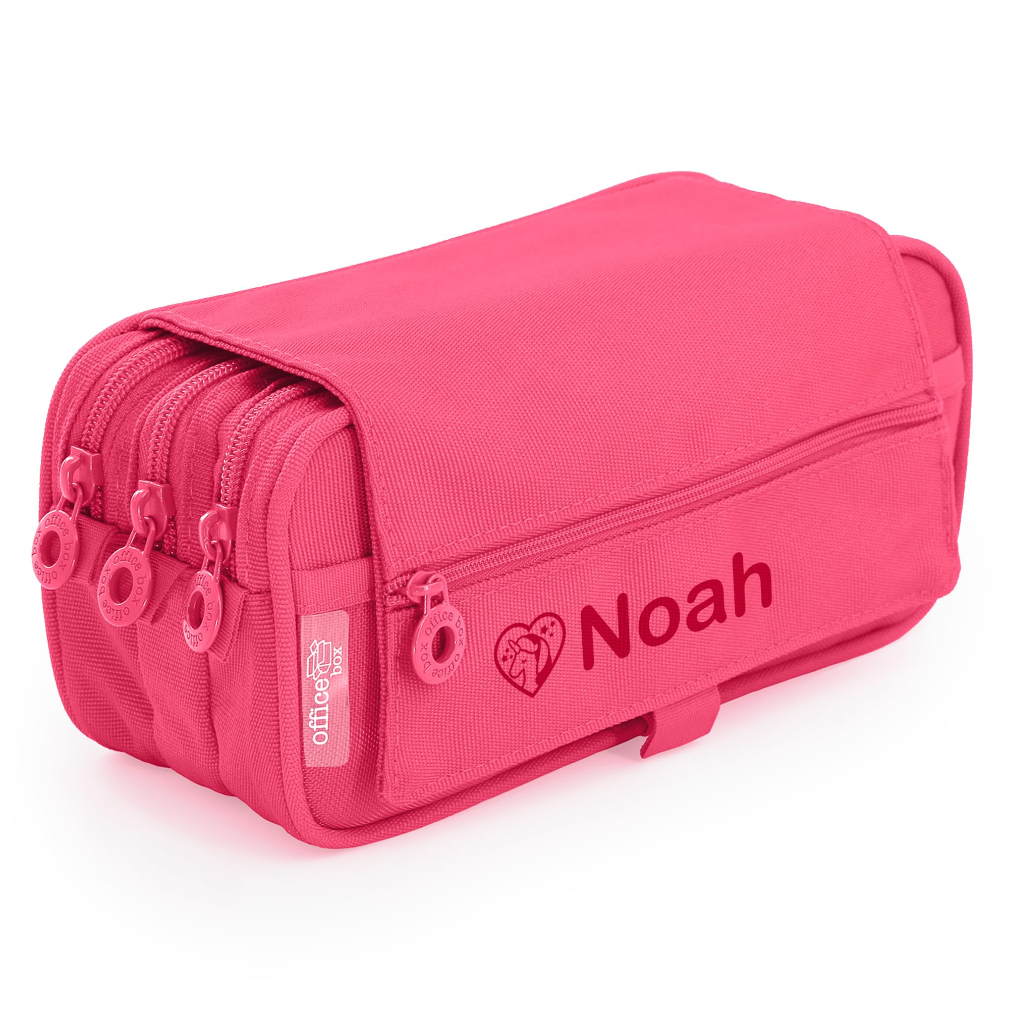 Stikets Estuche Triple Personalizado con Nombre con 3 Compartimentos para el Cole (Rosa Chicle)