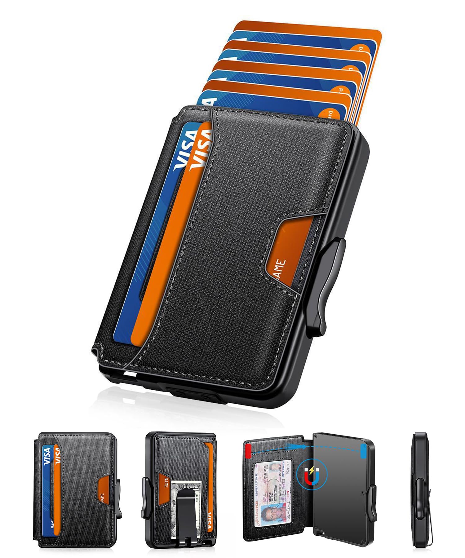 SEMORIDWallet for Men, Mens Wallet Minimalist Slim Wallet, RFID Blocking Smart Pop Up Wallet with Money Clip & ID Window, Metal Compact Wallet, Aluminum Credit Card Holder Wallet