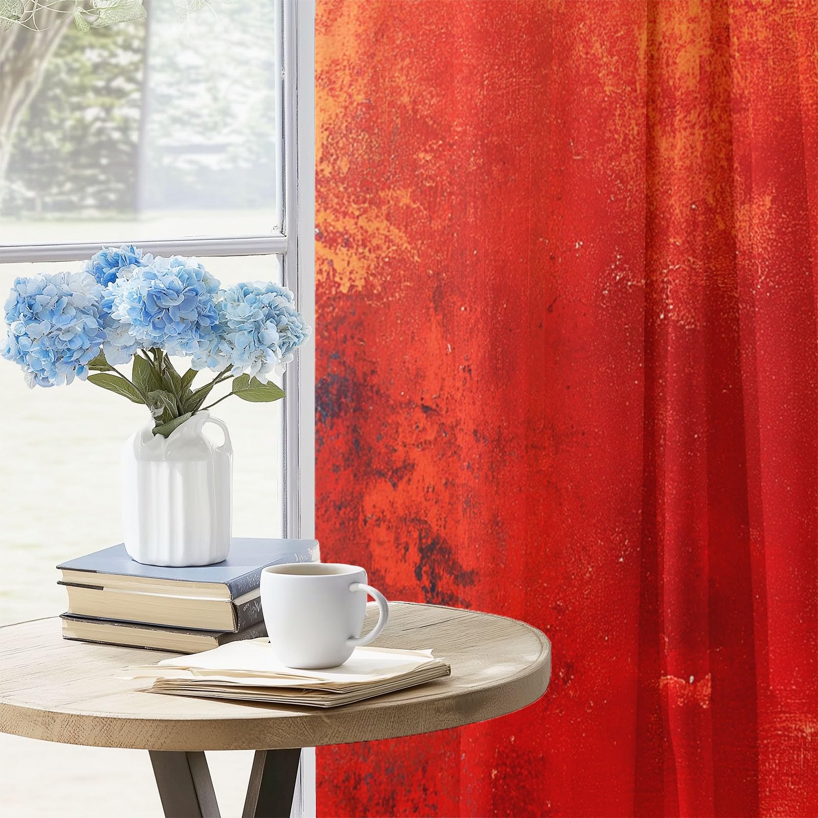 Rideaux Isolants 110L X 215H cm (2 Panneaux), Design Texture Rouille Vintage Tenture Opaque Anti-Chaleur pour Chambre Principale, Bleu Rouge