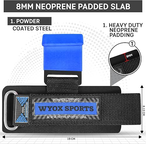Miniatura 2 de WYOX Ganchos de levantamiento de pesas para hombres y mujeres (par) - Correas de soporte de muñeca resistentes con ganchos para peso muerto,