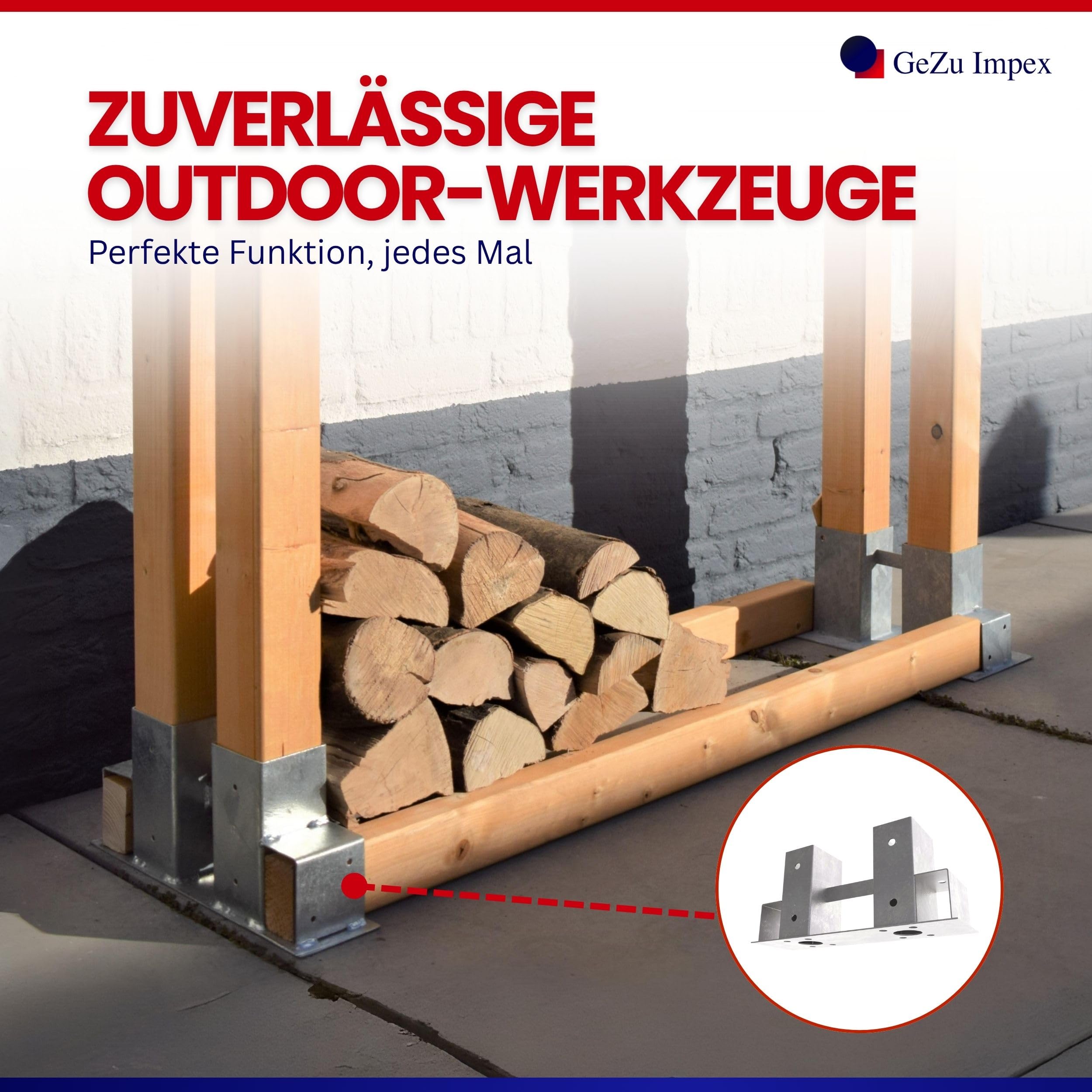 GeZu Impex Holzstapelhilfe 340 x 100 x 150 mm Set à 4 Feuerverzinkt Brennholzstapelhalter Stapelhilfe Holzstapelhalter Kaminholzregal