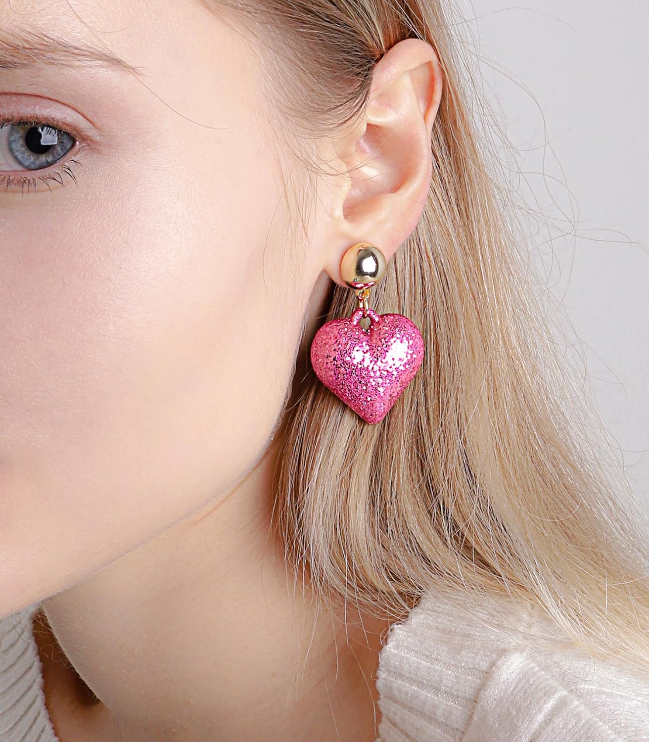OZEL Heart Earrings Dangling, Valentine Earrings for Women, Pink Heart Accessories, Lightweight Glitter Statement Jewelry Gifts - Image 2