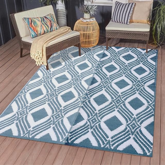 HOMES & HIVES Outdoor Indoor Picnic Area Straw Rug  Heavy Duty Large Waterproof & Reversible Patio Foldable Mat  Portable & Washable - For Garden, Camping, Beach & Kids Play Mat