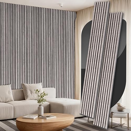 Miniatura 13 de Paquete de 4 paneles de madera para pared, paneles acústicos de listones de madera de 106.3 x 11 pulgadas para pared, paneles insonorizados, paneles