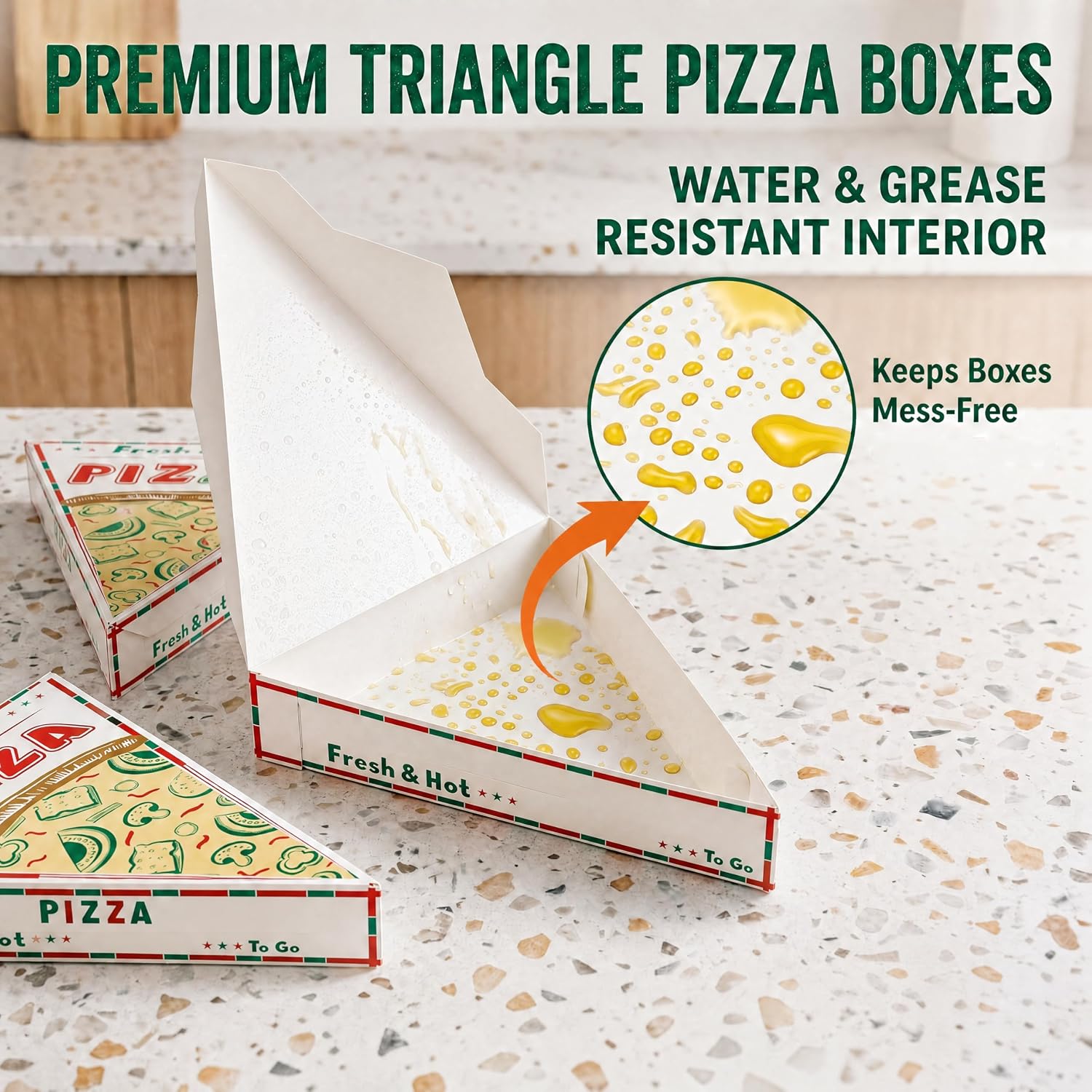 Covzoe 100 Pieces Pizza Slice box, 9.6 x 7.3 x 1.8 Inch Individual Disposable Pizza Storage Container, Grease Resistant Triangle Food Take Out Container Holder for Party Wedding