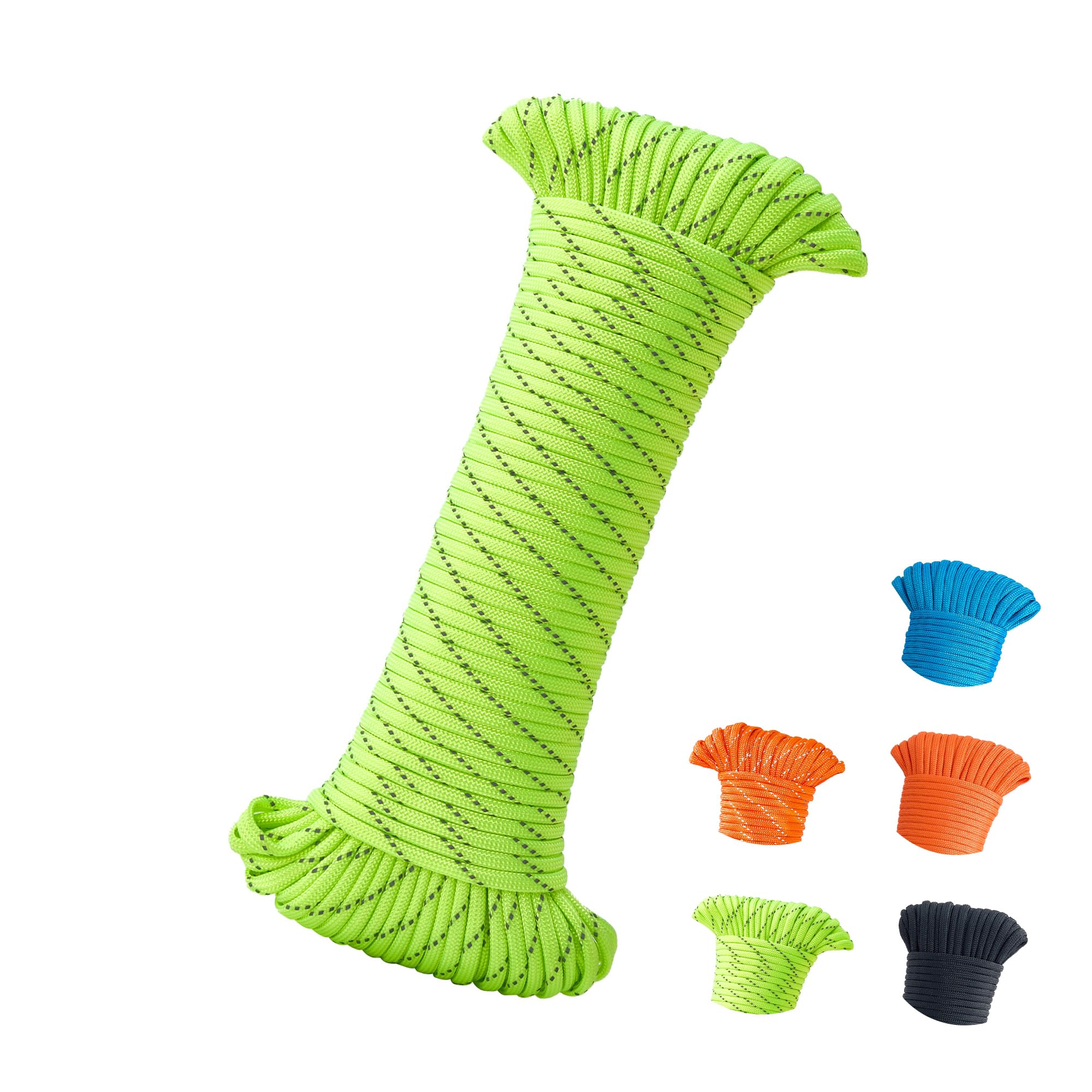 Odblaskowy zielony Paracord 550, 4 mm, 270 kg, poliestrowy sznurek survivalowy z 7 żyłkami, na kemping, piesze wycieczki, bransoletki, smycze, breloki, rękodzieło i liny zewnętrzne, 30 m