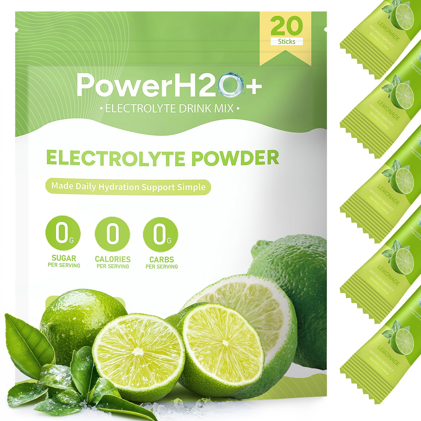 PowerH2O+ 20 Sticks Sugar Free Electrolytes Powder Packets-5 Flavors Liquid Daily IV Hydration Packets,Electrolyte Drink Mix Travel Electrolyte Packet for Rapid Hydration,0 Calorie,0 Sugar — view 9
