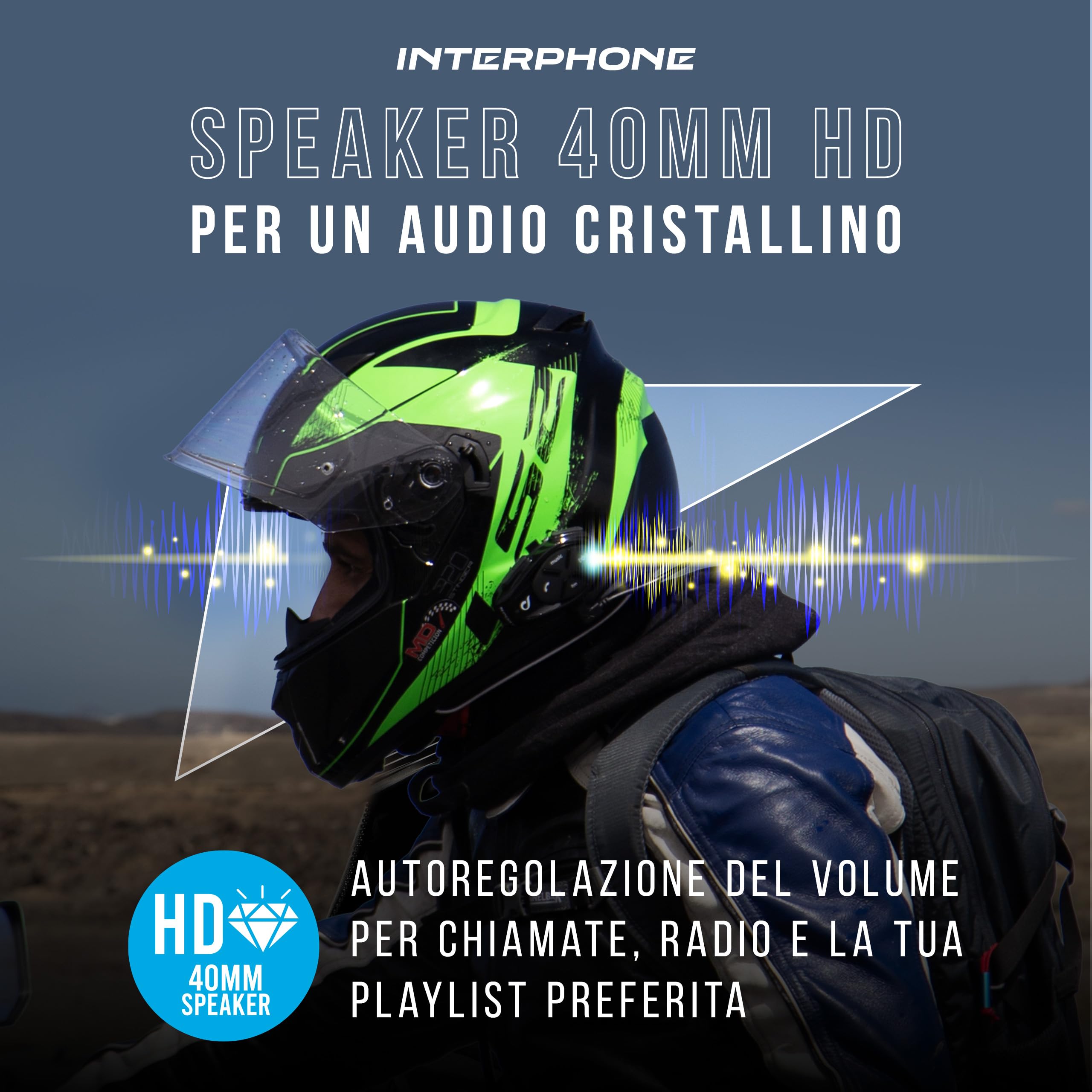 INTERPHONE SPORT HD Doppio Interfono Casco Moto Auricolari HD Hifi 40mm 4 Motociclisti 1Km Autonomia 20 Ore Impermeabile GPS TFT Universale 2024